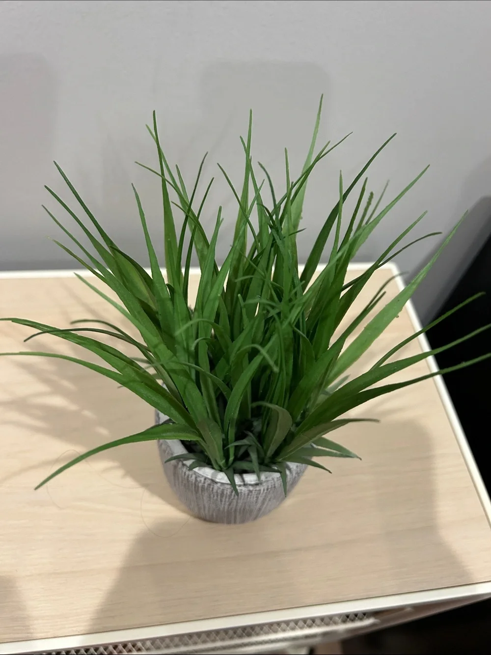 Artificial Green Grass Plant in Gray Textured Ceramic Pot
